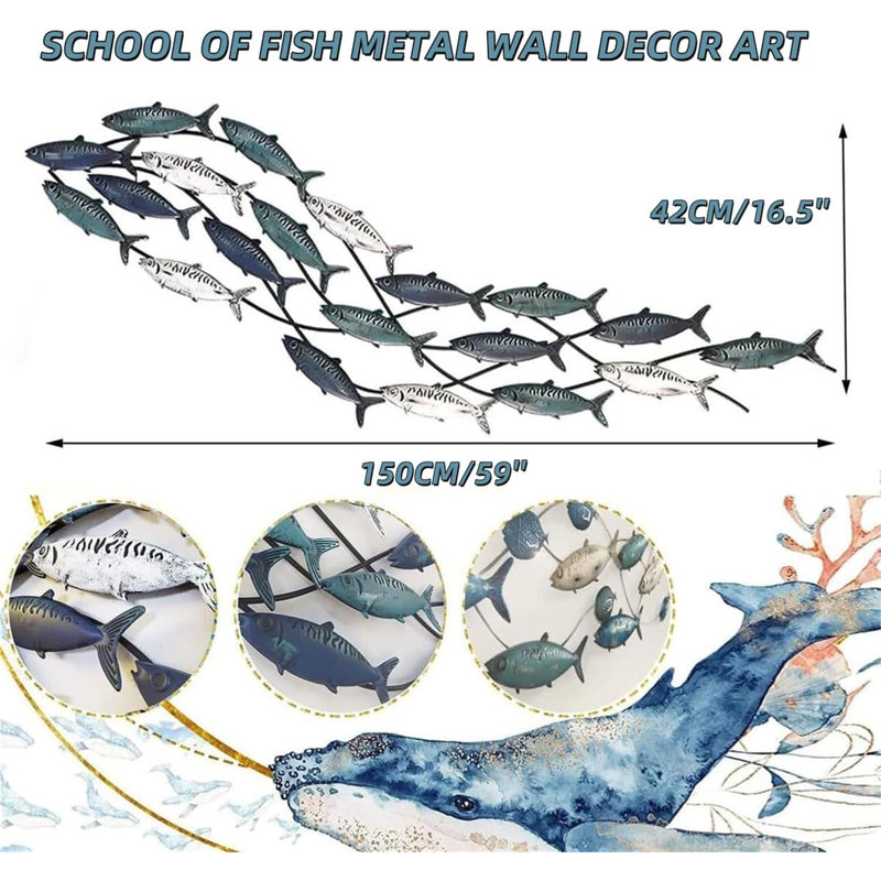 Sculpture en métal Coastal Fish School, H 15,33 po x l 58 po x P 2,58 po