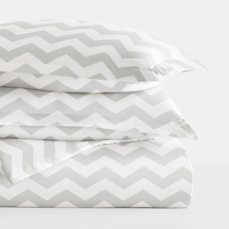 Becky Cameron Chevron Stripe Duvet Cover Set, Gray, King Duvet Cover + 2 Shams