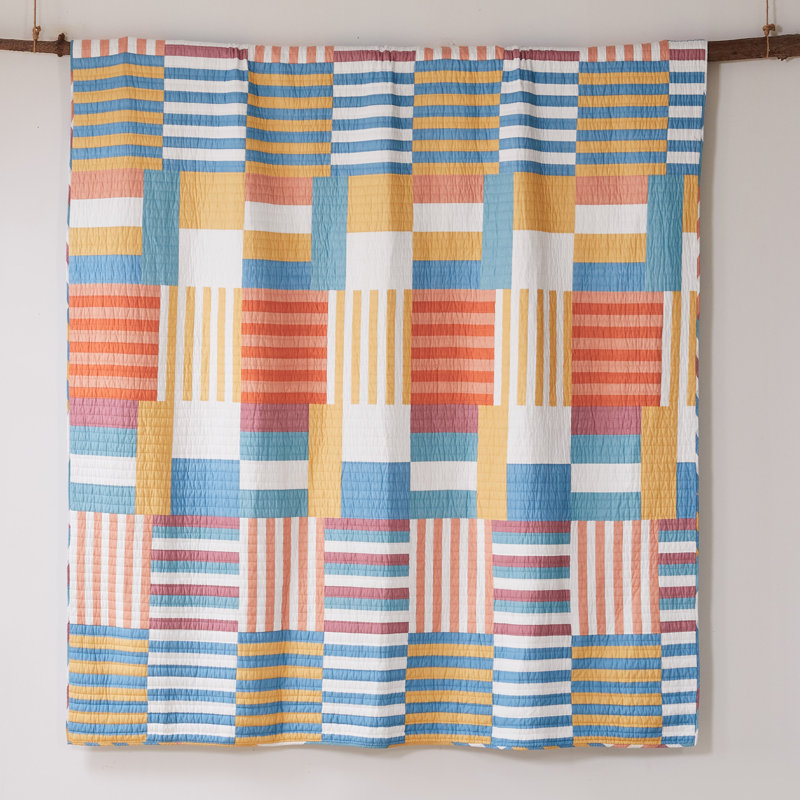 Sol Stripe Patch Quilt Set, Full / Double Quilt + 2 Standard Shams