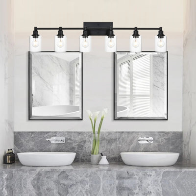 Éclairage de salle de bain 6 lumières à intensité variable noir / transparent