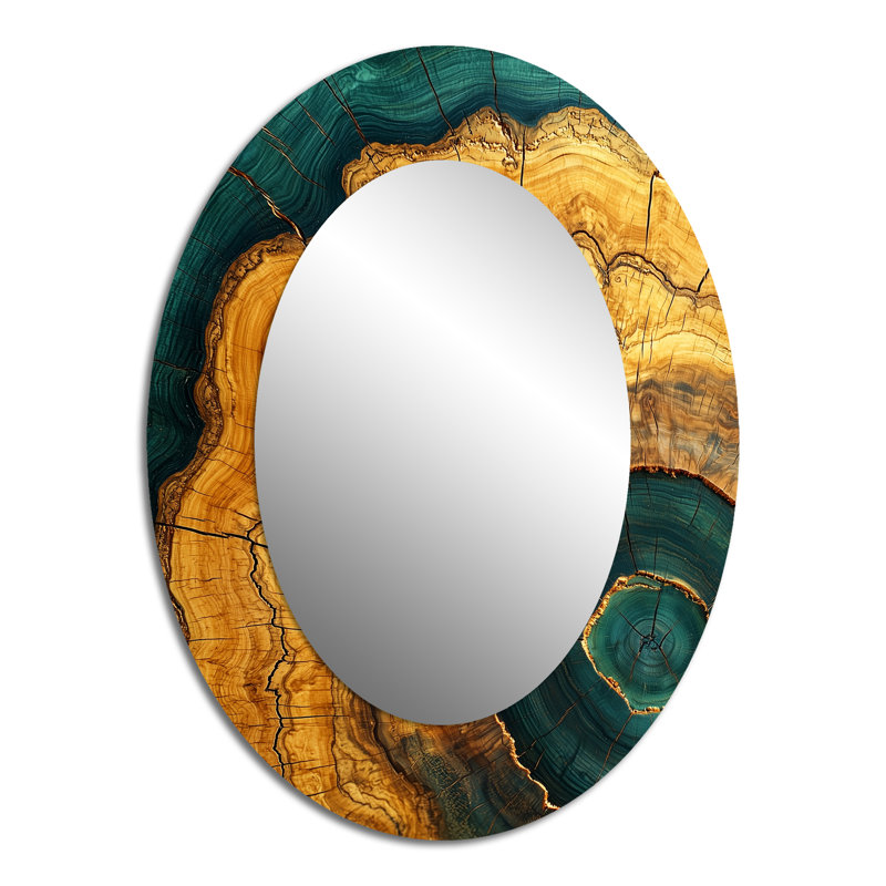Miroir mural ovale émeraude en pierre et bois Roots Of Serenity I, 40 po x 30 po