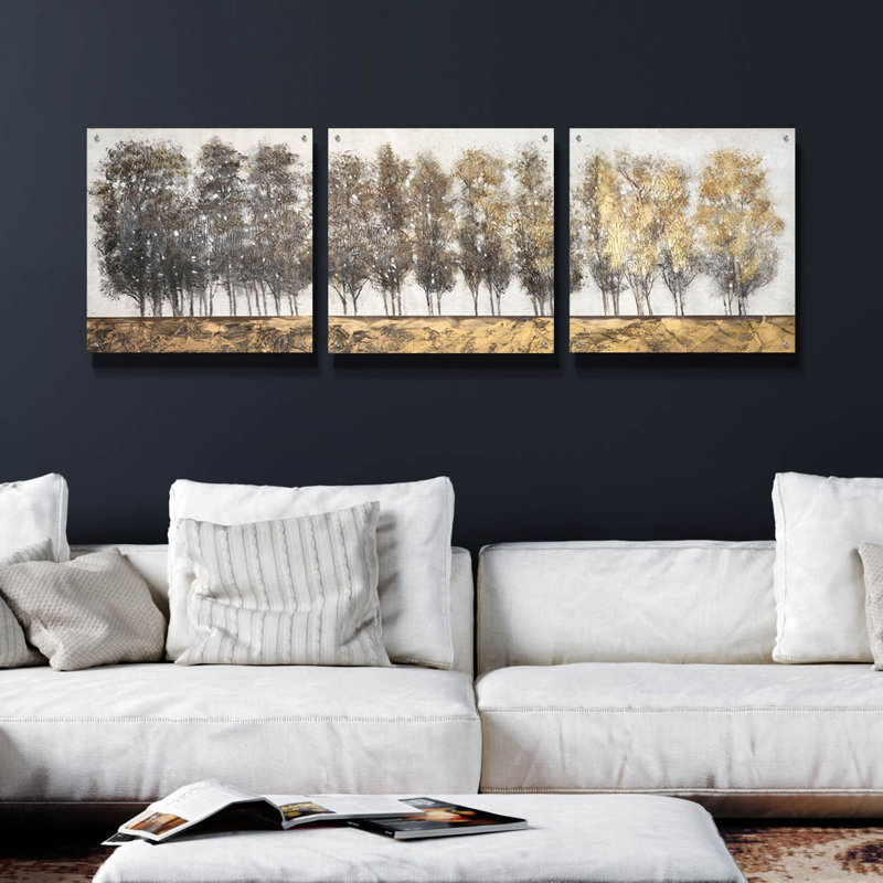 «Gilt Foliage» par Tim O'Toole, art mural en verre acrylique, ensemble de 3 pièces, H 24 po x l 72 po