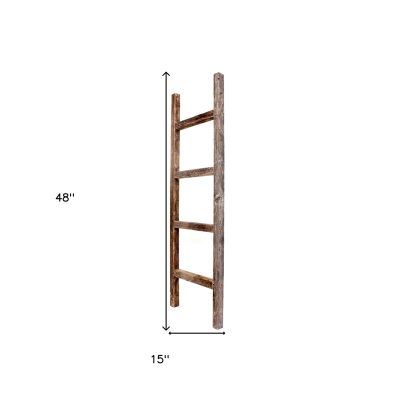 48" Gray Rustic Four Step Wood Ladder Shelf, Gray