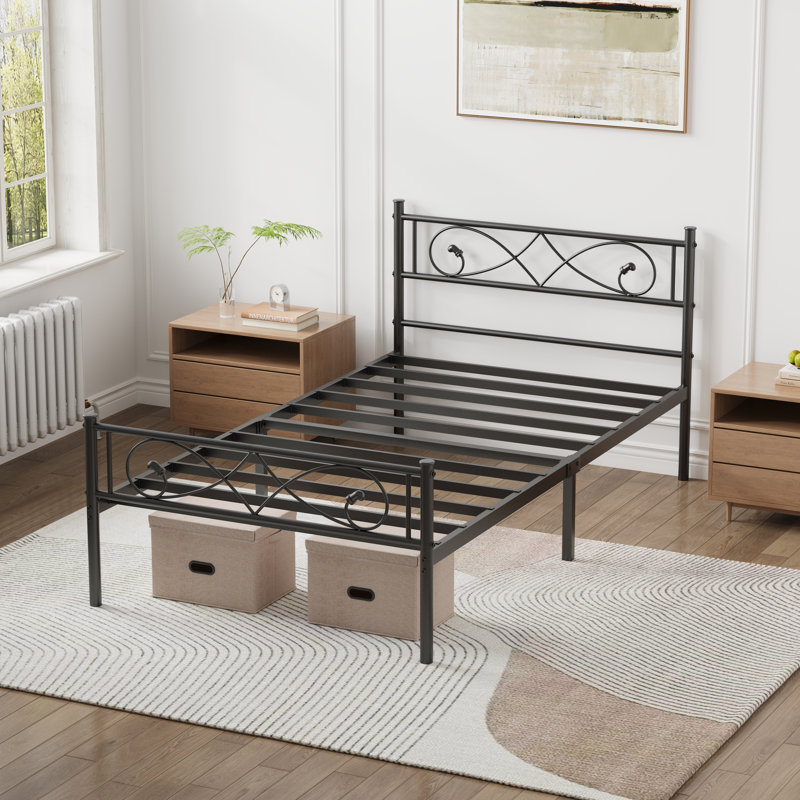 Distinctive Fist Design - Twin Size Metal Platform Bed Frame - Heavy Duty Steel Slats - Noise-Free - Underbed Storage - Easy Assembly - No Box Spring Needed - Matte Black - Color: Black, Size: TWIN