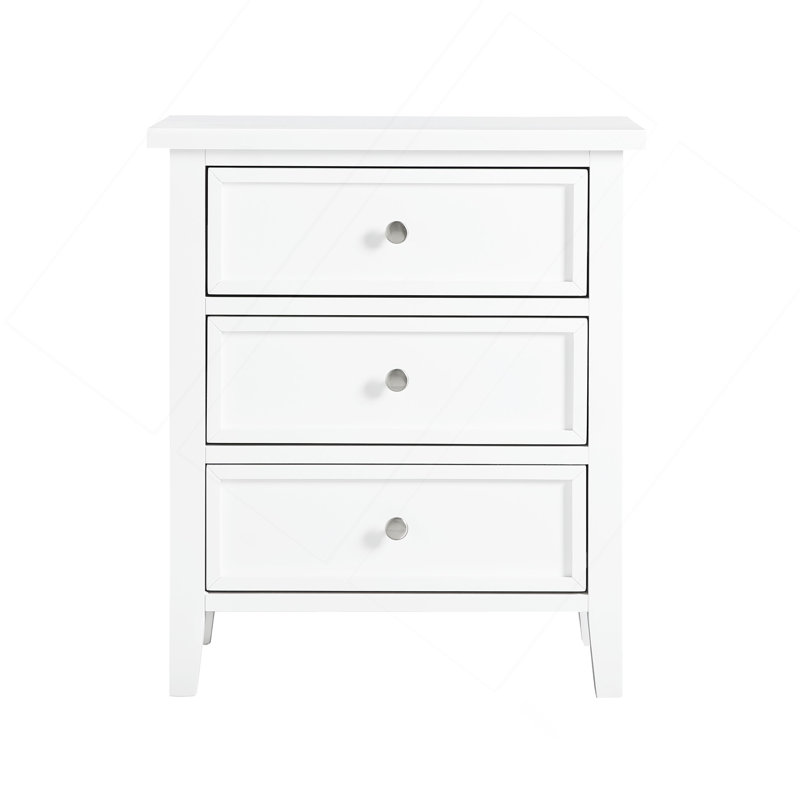 Table de chevet 3 tiroirs - Blanc, Blanc
