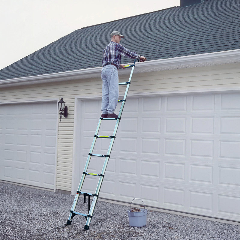 330Lbs 10.5Ft Multi-Functional Retractable Ladder Aluminum Hook Foldable
