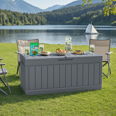 Medjidi 82 Gallon Resin Deck Box, Lockable Patio Outdoor Storage Box