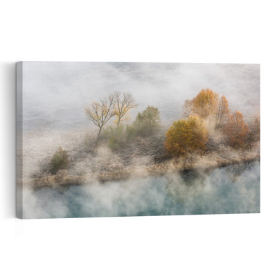 Misty Autumn Lake Ethereal Peaceful Serene Autumn Landscape Wall Art Print 1 Piece Wrapped Canvas Wall Art