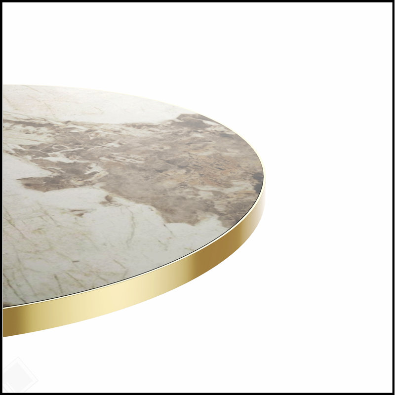 Table de salle à manger ronde ronde avec plateau en faux marbre, assemblage facile et structure en métal robuste pour les espaces compacts