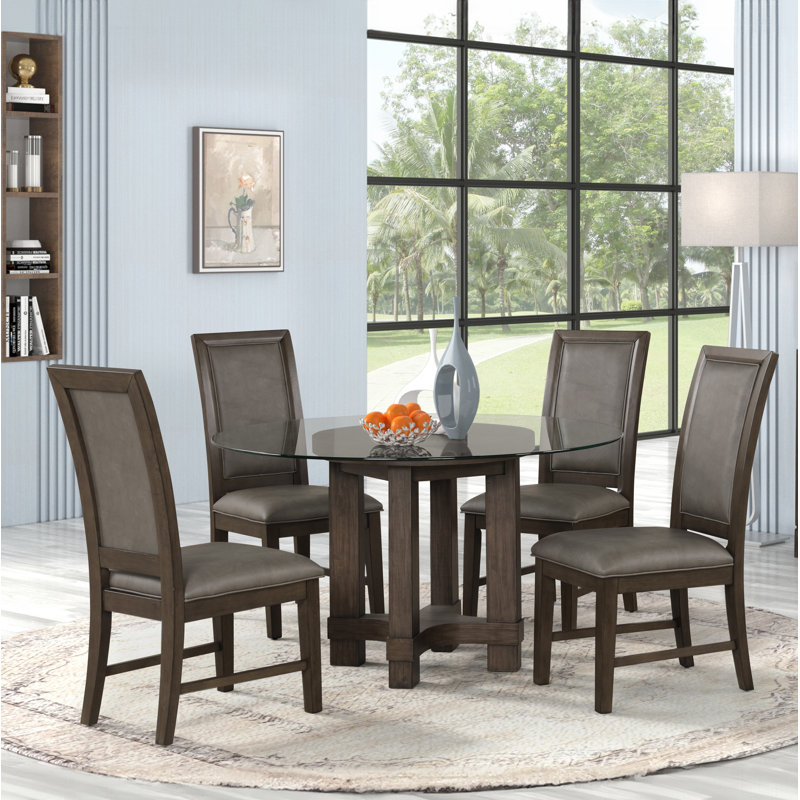 Vikkie 4 - Person Glass Top Pedestal Dining Set