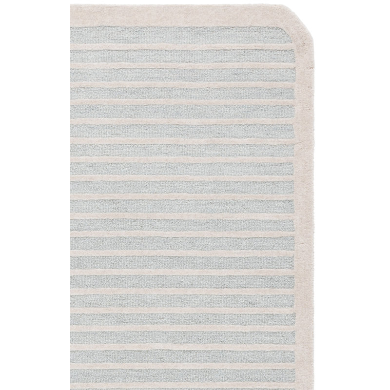 Tapis rayé en laine / coton touffeté à la main ébène bleu clair / ivoire, Tapis de couloir 2 pi 3 po x 8 pi