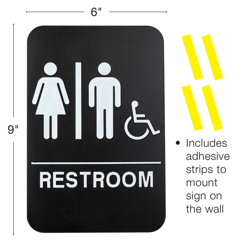 Plastic Restroom Sign: Easy To Mount With Braille (ADA Compliant), Pack Of 3 - EGP-HD-0036