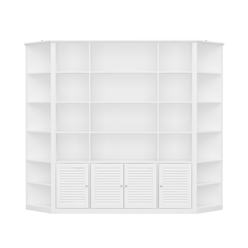 78.7''H X 78'' W White Symmetrical Combination Bookcase With 3-Cabinet And Louvered Doors