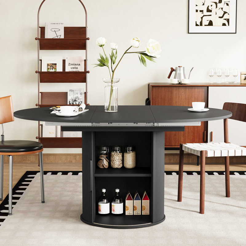 Extendable Dining Table With Storage, Black