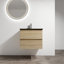 Lavabo de salle de bain mural 24 po, lavabo en céramique noire, 2 tiroirs avec fermeture en douceur, chêne, armoire combinée moderne en contreplaqué, lavabo, tiroirs fermés, protection-979469396-979469393-979469397