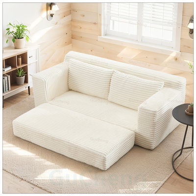 Convertible Loveseat Sofa with Memory Foam, Steel Frame, No Assembly, Corduroy Fabric - Compact Design for Small Spaces and Apartments