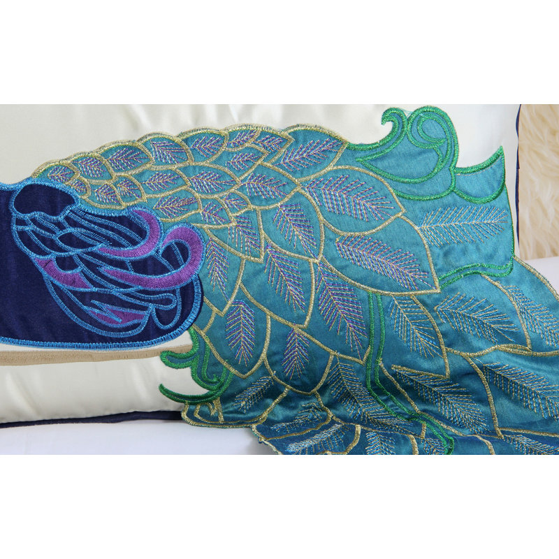  High Quality Peacock Lumbar Pillow Cover, Green