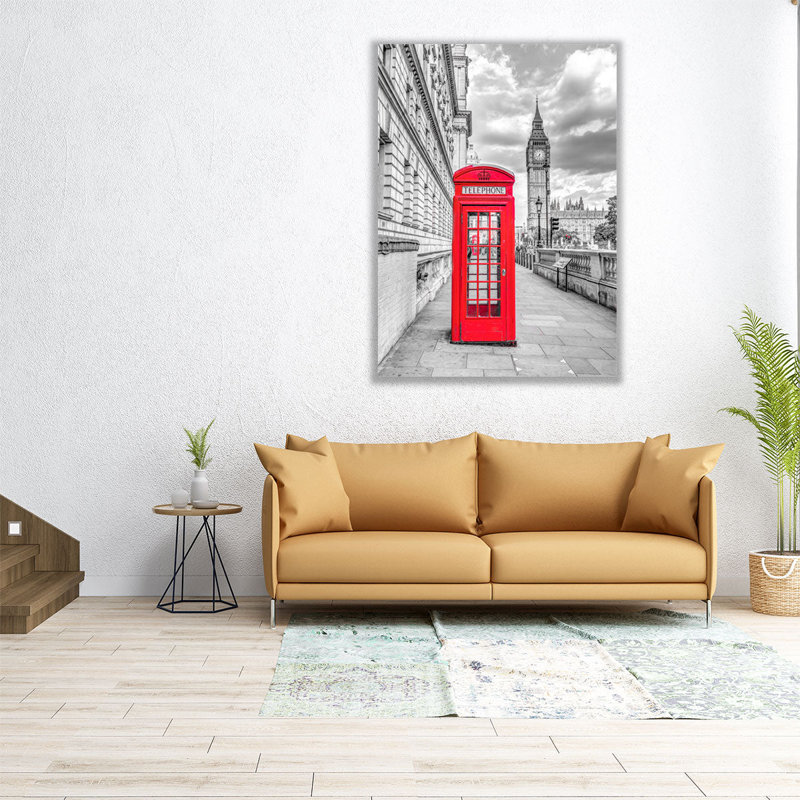 Cabine téléphonique avec Big Ben, Londres - reproduction d'art sur toile, H 16 po x l 12 po