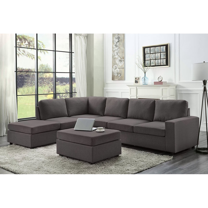Canapé modulaire Cassia de 120 po avec repose-pieds en lin gris foncé Cassia