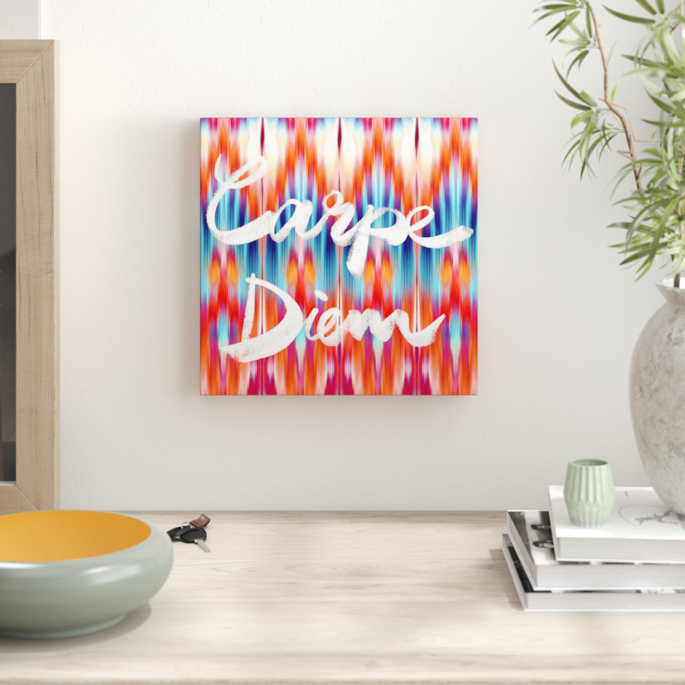 'Carpe Diem Ikat' Typography on Wrapped Canvas