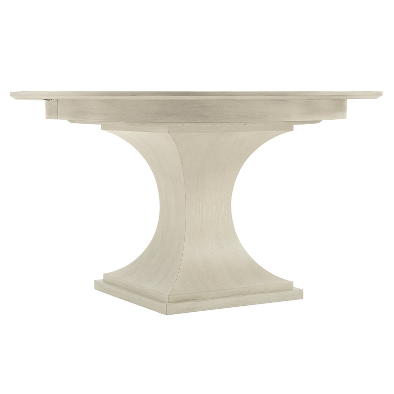 Cerused Linen White Round Extendable Wood Dining Table