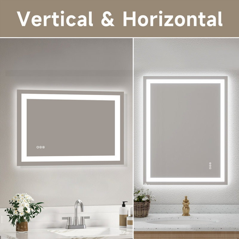 Miroir trempé sans cadreDouble bandes de lumière DEL, 28 po x 36 po