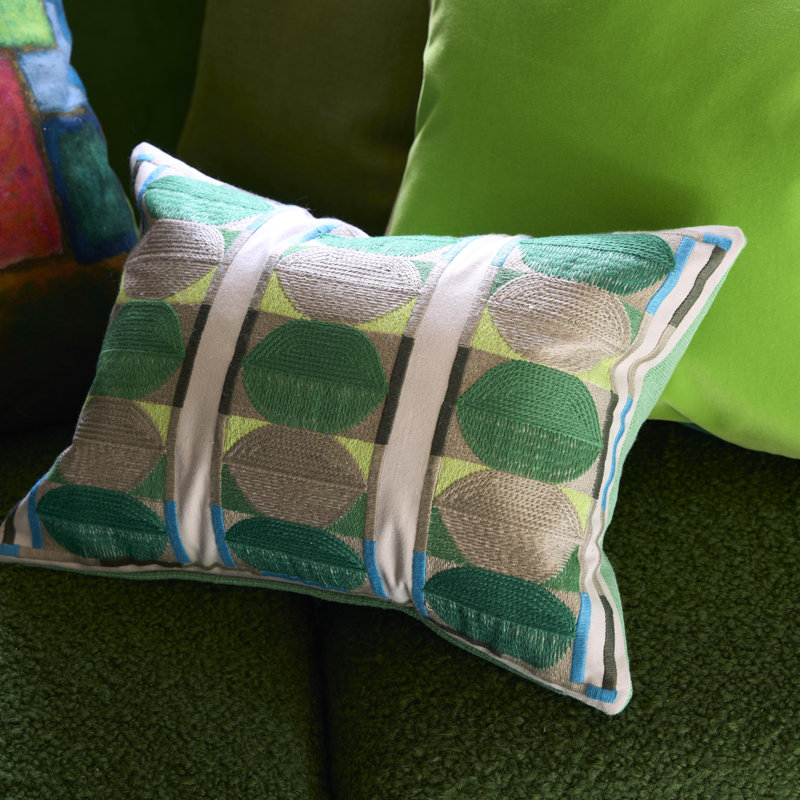 Kushime Embroidered Decorative Pillow, Emerald Geometric