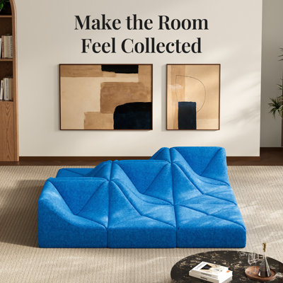 6-Seater Curved Modular Sectional Sofa, 9-Piece Low Profile Chenille Lounge Couch with Flexible Layout Design