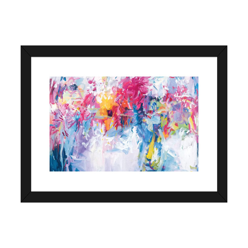 Reproduction d’art, "fleurs dans ma main" par Amira Rahim, H 16 po x l 24 po x P 1 po, Papier encadré noir, Blanc