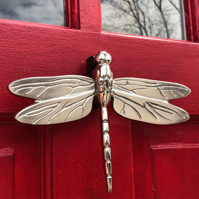 Dragonfly in Flight Door Knocker, Nickel Silver, 4.5" H x 6.25" W x 1.25" D