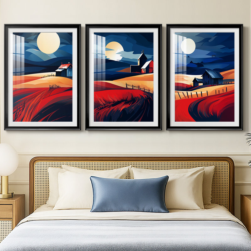 Paysages série Cxxvi - impression encadrée sur mesure de qualité supérieure mat - 3 pièces