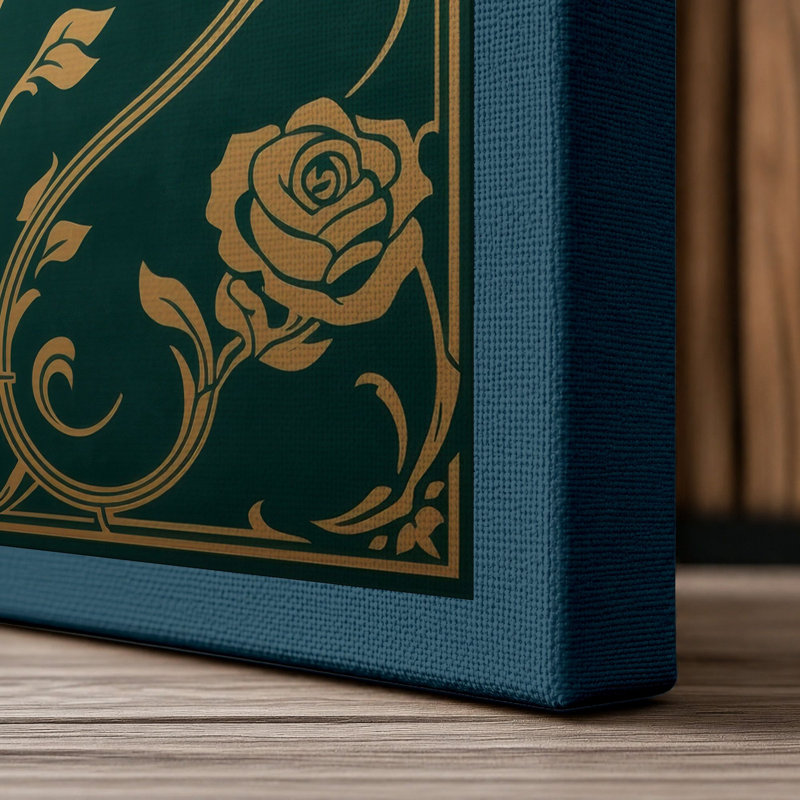 Gilded Urn Botanical - Wrapped Canvas, 36x24 - 91.4 x 61.0 cm, Teal Border