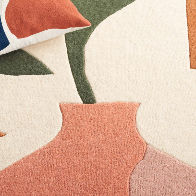 Tapis en laine touffeté à la main beige / orange / vert Nashae, Rectangle de 5 pi x 8 pi