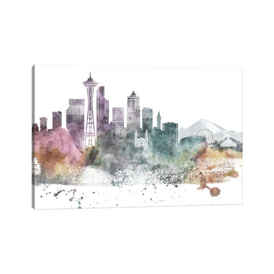 Seattle Pastel Skylines by WallDecorAddict - Wrapped Canvas Painting