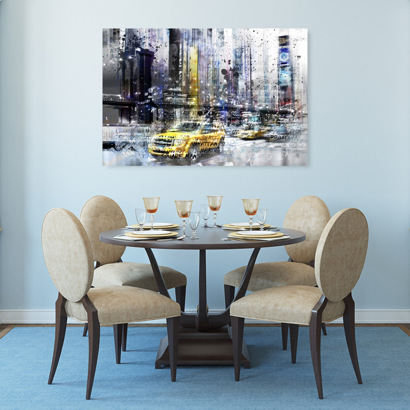 «Vibrant New York Taxis», impression d'art moderne abstrait coloré de la ville, H 32 po x l 48 po