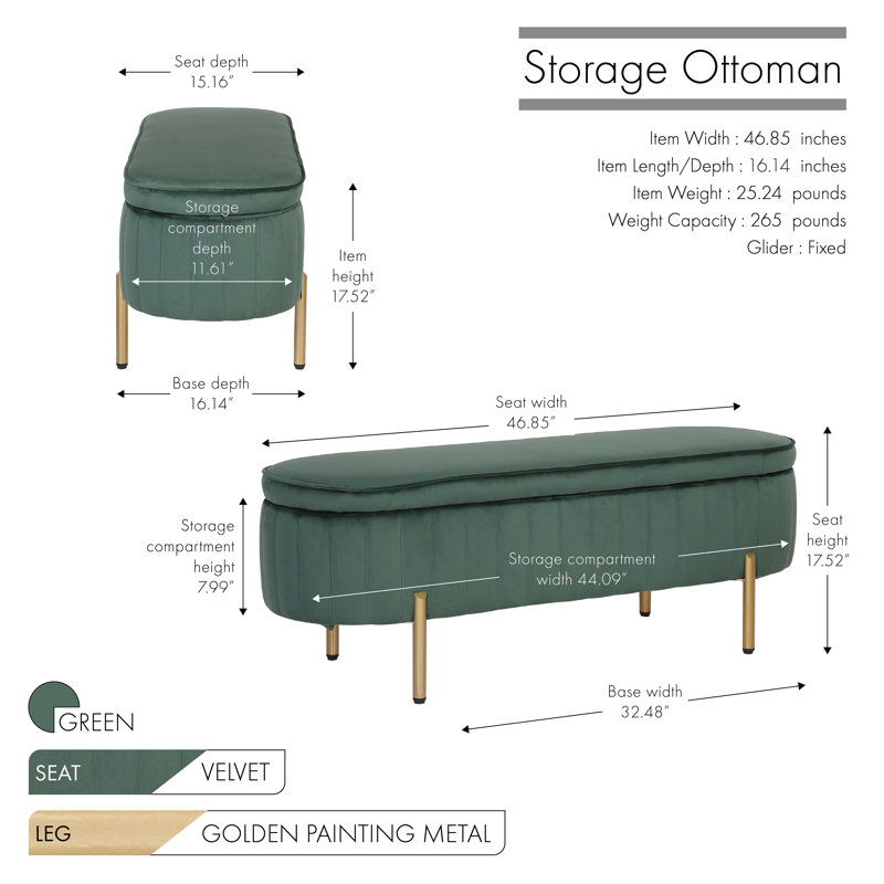 Banc de rangement avec repose-pieds Kronqui, Velours vert