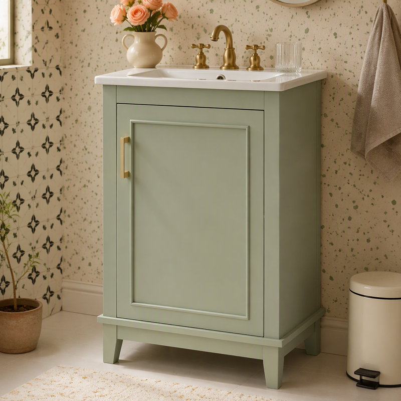 Petit meuble-lavabo moderne de 20 pouces avec lavabo en céramique - 20 * 14,5 * 33,3 pouces, rangement spacieux, 1 porte à fermeture douce