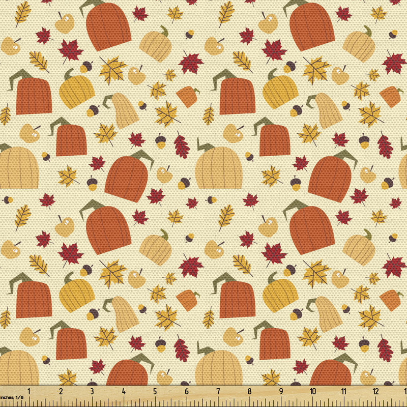 Nicolasa Pumpkin Season Warm Tones Maple Leafs Fabric