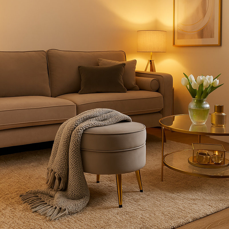Willsboro 40cm Wide Velvet Round Solid Colour Footstool Ottoman, Mink