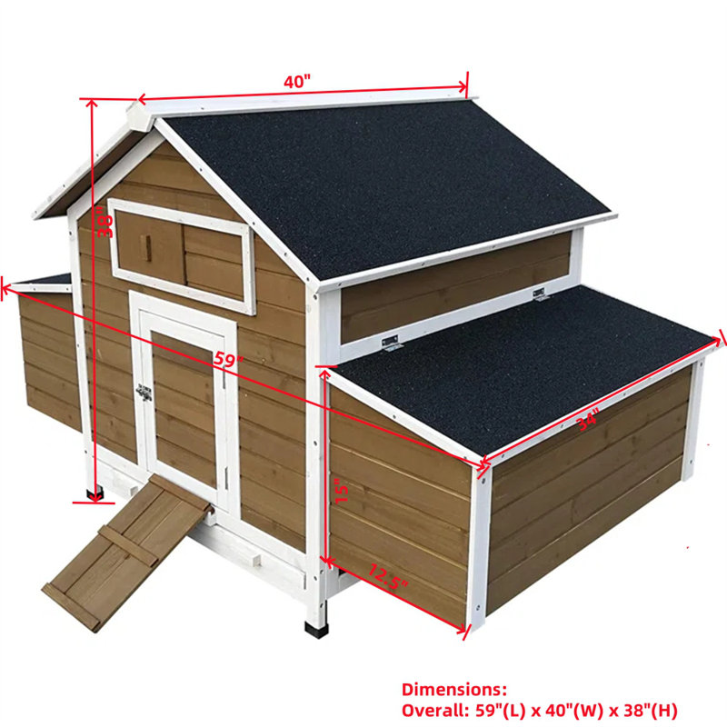 Large Brown and White Wooden Chicken Coop with Nesting Boxes