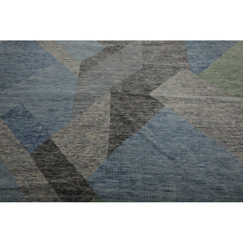 Tapis rectangulaire en laine tissé à la main en gris
