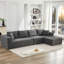 Canapé modulaire 106 po avec méridienne en L 106 po avec velours côtelé gris, sans assemblage-1481712707