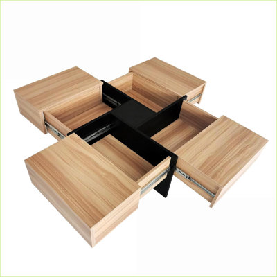 Table basse extensible 31,5 po avec 4 rangements cachés, panneau de particules brun pour le salon