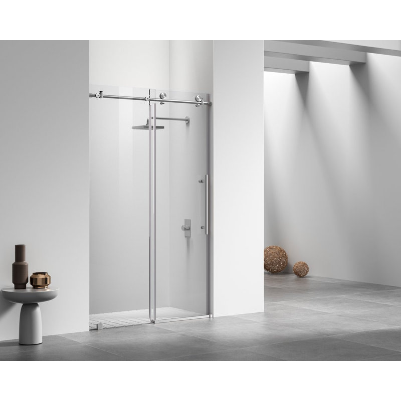 47" - 48" W x 76" H Single Sliding Frameless Shower Door, Nickel