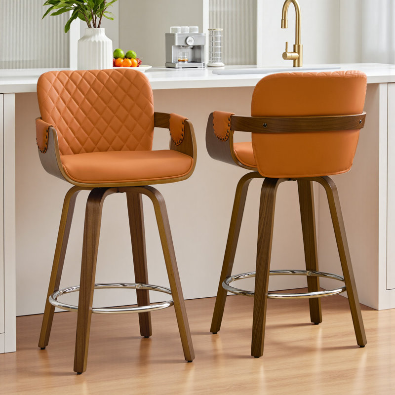 Modern Upholstered Swivel Counter Height Bar Stool, Orange