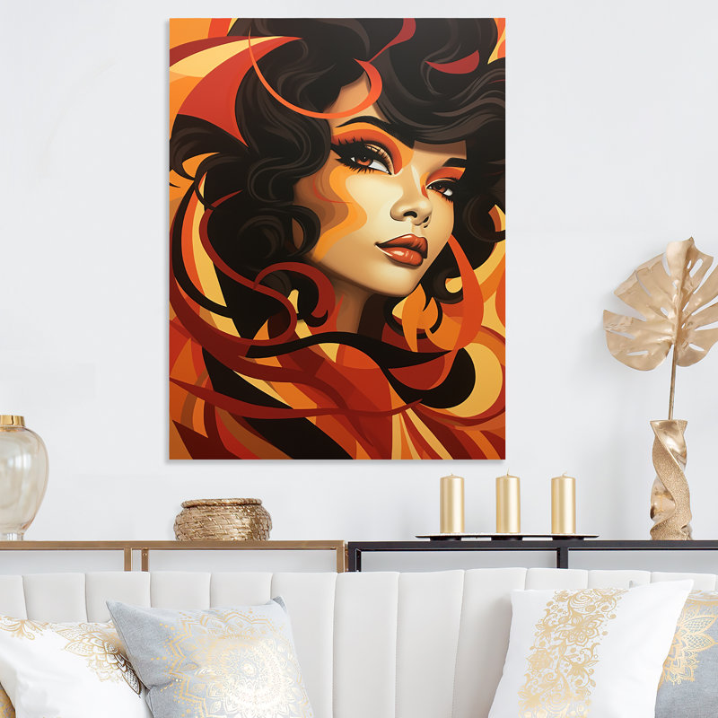 Orange et noire mode femme Diva - Art mural en métal Pop Art, H 40 po x l 30 po x P 1,5 po
