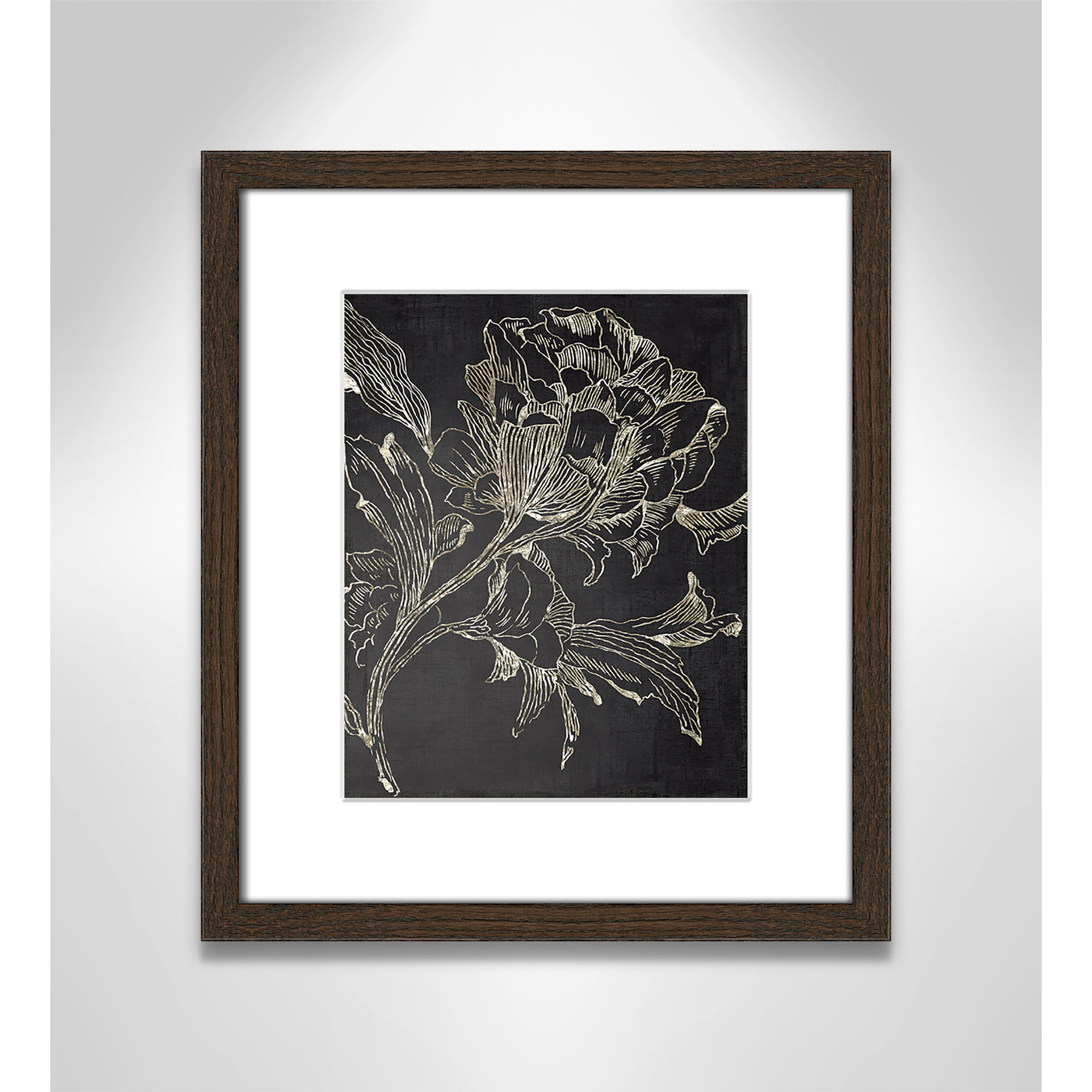 Golden Flower Folklore I by Asia Jensen - Picture Frame Graphic Art Print, Walnut Framed, 15" H x 13" W