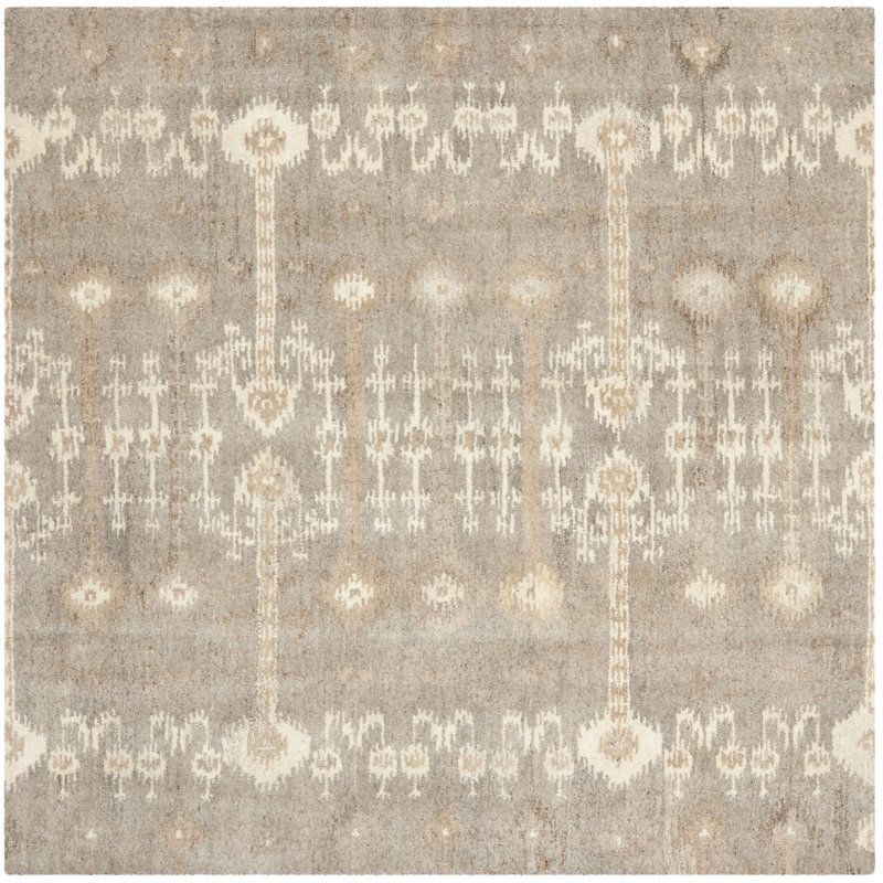 Kouerga Hand Tufted Wool Ikat Rug, Square 7'