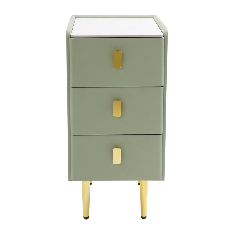 Table de chevet étroite Table de chevet étroite avec 3 tiroirs pour la chambre à coucher et le salon, Vert
