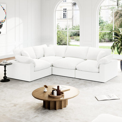 Upholstered Cloud Modular Sectional Sofa, Modern Comfy Couch Filled With Down, Convertible Deep Seat Couches For Living Room Apartment Lounge Bedroom by Hokku Designs